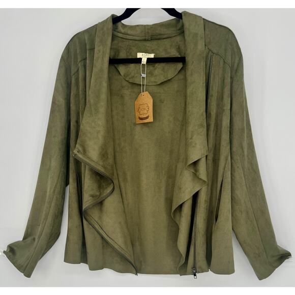 Kori America Womens Faux Suede Asymmetric Full Zip Jacket w/ Pockets Size L NWT - Picture 1 of 6